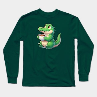 Alligator Drinking Coffee Long Sleeve T-Shirt